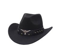 Generisch 2025 Western Denim Curved Top Hat Wool Hat with Large Brim British Jazz Hat in Autumn and Winter Style Women's Cowboy Fringe, black, One Size