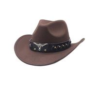Generisch 2025 Western Denim Curved Top Hat Wool Hat with Large Brim British Jazz Hat in Autumn and Winter Style Cowboy Half Boots Men, coffee, One Size