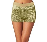 Generisch 2025 Women Sequin Shorts Disco Hot Pants Shiny Sparkle Jazz Mini Shorts Stretch Dance Women, gold, M