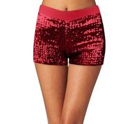 Generisch 2025 Women Sequin Shorts Disco Hot Pants Shiny Sparkle Jazz Mini Shorts Stretch Dance Women, red, L