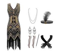 Generisch 2025 Women's 1920s Dresses with Fringe Heavy Beads Sequins Dresses with Sequins Fancy Dress Costumes Women's 20s Dress Accessories Carnival Costume Anime Cosplay (Gold, XXXXXL)