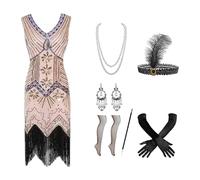 Generisch 2025 Women's 1920s Dresses with Fringe Heavy Beads Sequins Dresses with Sequins Fancy Dress Costumes Women's 20s Dress Accessories Carnival Costume Anime Cosplay Costumes (XXL)