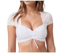 Generisch 2025 Women's 1PC Underwired Lingerie Lace Vest Women's Elegant Dirndl Blouse Black Dirndl Blouse Lace Blouse for Oktoberfest Lingerie Shirt, White, L