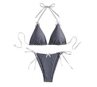 Generisch 2025 Women's 2 Piece Triangle Bow Front Gingham Bikini Set Beachwear High Waist Swimsuit Tops with Dots, black, M