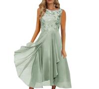 Generisch 2025 Women's Chiffon Split Round Neck Lace Hollowed Long Dress Bridesmaid Evening Dress Mini Dresses Women's Elegant, Green, L