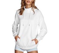 Generisch 2025 Women's Hooded Pullover with High Collar and Side Pockets, Plain Colour, No Velvet T-Shirt Women, White, S
