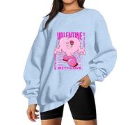 Generisch 2025 Women's Loose Fit Hoodie Heart Print Autumn Fashion Sweatshirt Top Long Sleeve Pullover Sports Jacket Women's Large Sizes, sky blue, L