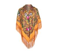 Generisch 2025 Women's Muslim Folk Custom Print Tassel Square Scarf Wrap Scarf Travel Hand for On the Go Scarves, yellow, One Size