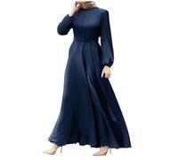 Generisch 2025 Women's Muslim Long Sleeve Abaya Casual Dress with Button Placket, Dubai Outfits, Muslim Women's Clothing, blue, S
