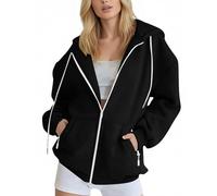 Generisch 2025 Women's Oversized Zip Up Hoodies Sweatshirts Clothing Teen Girl Casual Drawstring Jackets with Pockets Leopard Coat Women, black, L