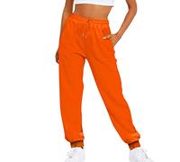 Generisch 2025 Women's Plain Drawstring Elastic Waist Casual Loose Foot Fleece Jogging Bottoms Women's Trousers Stretch Flared Trousers, orange, L