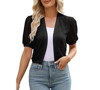Generisch 2025 - Women's Puff Sleeve Open Front Bolero Cardigan Summer Cardigan with See Through Short Jackets Sweatshirt Women's Jackets, black, XXL
