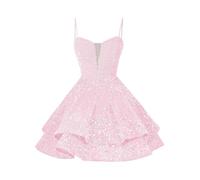 Generisch 2025 Women's Sequins Short Homecoming Suspender Sexy Dress Shiny Cute Prom Party Evening Dress Red Dress, Light pink, 12