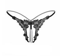Generisch 2025 Women's Sexy G Low Pearl Waist Pendant V-String Underwear Lady String Panties, black, One Size