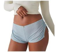 Generisch 2025 - Women's Sexy Micro Shorts Low Waist Side Slit Stretch Pyjama Shorts Slim Fit Ruched Bottom Fabric Pants Women's Leggings, blue, L