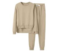 Generisch 2025 - Women's Solid Color Tracksuit Casual Loose Fit Velvet Lined Thickened Crew Neck Long Sleeve Two Piece Set Features: & Combinations For Women, beige, XL