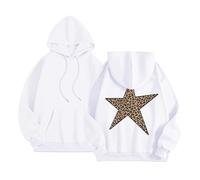 Generisch 2025 Women's Star Print Hoodie Leopard Print Streetwear Pullover Casual Comfortable Fleece Hoodie for Winter Techno Hoodie, White, XL