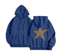 Generisch 2025 Women's Star Print Hoodie Leopard Print Streetwear Pullover Casual Comfortable Fleece Hoodie for Winter Techno Hoodie, blue, S