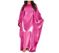 Generisch 2025 - Women's Summer Batwing Sleeves Satin Abaya Islam Muslim Maxi Dress Kaftan Swimsuit 44, red, One Size