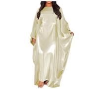 Generisch 2025 Women's Summer Batwing Sleeves Satin Abaya Islam Muslim Maxi Dress Kaftan Women's Dress, beige, One Size