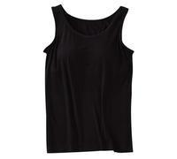 Generisch 2025 Women's Tank Tops with Built-in Bras 2024 Summer Casual Crew Neck Sleeveless Vest Plus Size Cotton Padded Workout Tops Swim Dress, black, 3XL