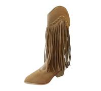 Generisch 2025 Women's Winter Fashion Tassel Pointed Boots Mid Calf Temperament Beautiful Boots S. Women's Shoes Wedge Heel, brown, 8 UK