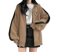 Generisch 2025 Women's Zip Up Hoodie Oversized Basic Hoodies E Girl Baggy Sweatshirts Jacket Teen Girls Schweiger Pullover, khaki, L