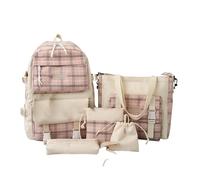 Generisch 2026 Backpack Canvas Backpack Japanese Style Backpack for Girls Cute Plaid Design Lightweight School Bag with Multiple Pockets Durable Double Shoulder Bags, pink, standard size, Rucksack