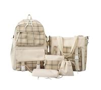 Generisch 2026 Backpack Canvas Backpack Japanese Style Backpack for Girls Cute Plaid Design Lightweight School Bag with Multiple Pockets Durable Double Shoulder Bags, khaki, standard size, Rucksack