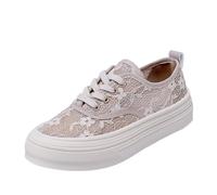 Generisch 2026 Breathable Trainers Lace-Up Mesh Flat Comfortable Casual Shoes for Women Airy Lightweight Everyday Shoes with Feminine Design, beige, 5 UK