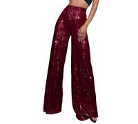 Generisch 2026 Casual Sequin Pants Glitter Sequins High Waist Wide Leg Flared Trousers Nightclub Clothing Comfortable Pants Women Black, Wine Red, L