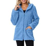 Generisch 2026 Casual Solid Color Hooded Pullover Coat for Women Long Sleeve Double Fleece Outerwear for Daily Outdoor Campus Autumn Winter, sky blue, XXL