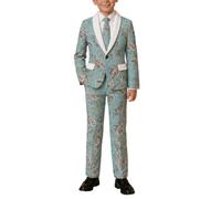 Generisch 2026 Christmas Costume with Matching Tie Festive Print Double Layer 4-Way Stretch Trousers and Collar Pocket Trim