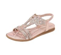 Generisch 2026 Comfortable Women's Sandals with Elastic Ankle Strap Crystal Flowers for Casual Bohemian Beachwear as well as Leisure, pink, 8.5 UK
