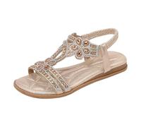 Generisch 2026 Comfortable Women's Sandals with Elastic Ankle Strap Crystal Flowers for Casual Bohemian Beachwear as well as Leisure, gold, 9.5 UK