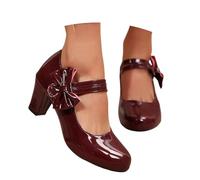 Generisch 2026 Costume Shoes with Block Heel, Elegant Dance Bridal Pumps, Classic Ballerinas with Buckle, Traditional Women's Shoes for Festivities, Versatile Casual Fashion, Wine Red, 4 UK