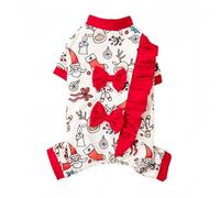 Generisch 2026 Cute Bowknot Snowman Ruffle Puppy Pajamas Soft Jumpsuit for Home (D, 31cm)