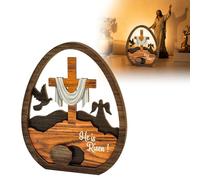 Generisch 2026 Empty Wooden Easter Grave Set with Easter Decoration, Resurrection Scene, Ornament for Desk (Beige, 15 x 14 cm)