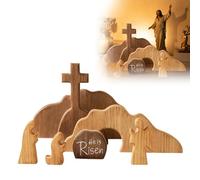 Generisch 2026 Empty Wooden Easter Grave Set with Easter Decoration, Resurrection Scene, Ornament for Desk (Beige, 25 x 17 cm)