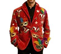 Generisch 2026 Fancy Dress Costumes Men's Festive Fitted Lightweight Jacket Velvet Cord with Circus Clown Print for Stylish Occasions (Red, L)