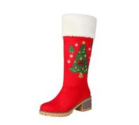 Generisch 2026 Festive Ankle Boots Winter Lined Warm Comfortable Non-Slip Sole Block Heel Round Toe Embroidery Design Indoor Outdoor, red, 8 UK