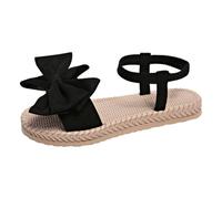 Generisch 2026 Flat Bottom One Word Beach Sandals Summer Bow Flat Bottom Set Foot Ring Strap Sandals Female, black, 9 UK X-Narrow
