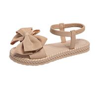 Generisch 2026 Flat Bottom One Word Beach Sandals Summer Bow Flat Bottom Set Foot Ring Strap Sandals Female, beige, 4 UK