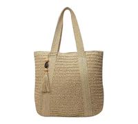Generisch 2026 Large Woven Beach Bag for Women - Durable Shopping Bag with Tassel Lightweight Shoulder Bag Ideal for Travel Everyday Experiences, beige, 45x36x40cm