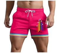 Generisch 2026 Men's Rainbow Summer Plain Rainbow Trousers Pocket Drawstring Loose Casual Sports Running Straight Shorts Beach Trousers, Hot Pink, 3XL