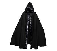 Generisch 2026 Moon Phase Embroidery Hooded Cape, Mysterious Medieval Long Witch Robe, Cosplay Moon Costume (Black, XL)