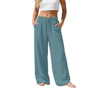 Generisch 2026 Plus Size Linen Trousers with Drawstring Pockets for Casual Summer Days - Breathable Wide Leg Trousers with Comfortable Fit, sky blue, 4XL