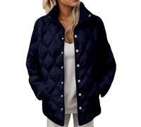 Generisch 2026 Quilted Lightweight Jacket Plus Size Loose Long Coat with Buttons and Pockets for Autumn Winter Season Comfortable Warm Outerwear, navy, L