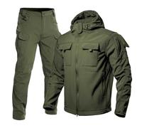 Generisch 2026 Rain Jacket Men's Winter Thermal Windproof Outdoor Slim Fit Pocket Jacket Trousers Set for Hiking Climbing Casual Wear, Green, L