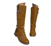 Generisch 2026 Retro Mid Boots with Side Zip Buckle Strap Classic Chunky Heel Riding Boots for Casual Outfits, khaki, 10 UK